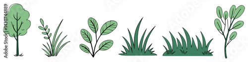 Hand drawn shrub bush shrubbery tree. set of garden plant element. Eco element