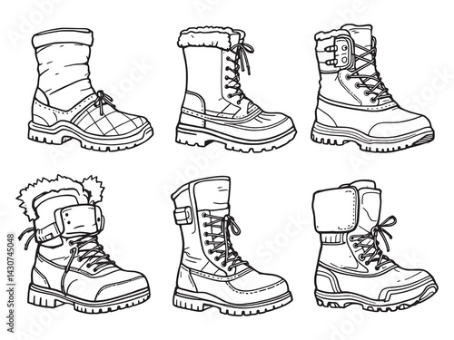 snow boots art sketch elegant design footwear winter line art drawing