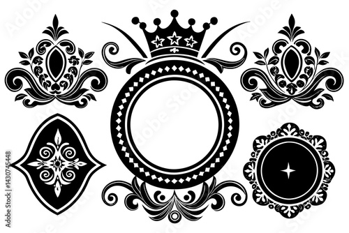 Elegant round ornamental black lace frame with vintage floral swirl decoration