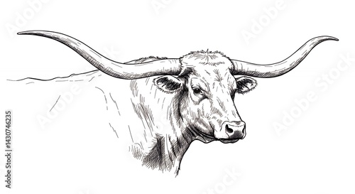 Longhorn cattle head illustration drawing