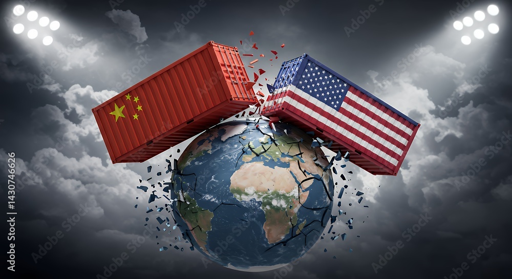 Trade War Concept with China and United States Impacting the Globe