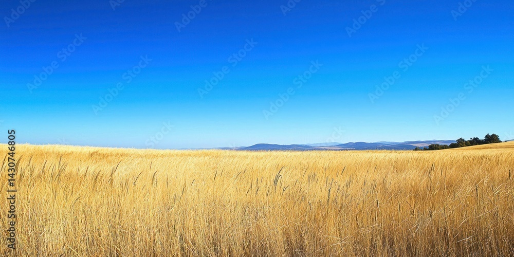 A peaceful countryside landscape featuring tall, dry grass under a clear blue sky A peaceful countryside landscape featuring tall, dry grass under a clear blue sky