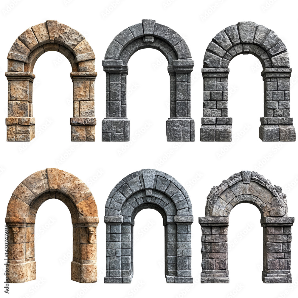 Fototapeta premium Six Stone Archways Medieval Architecture Designs