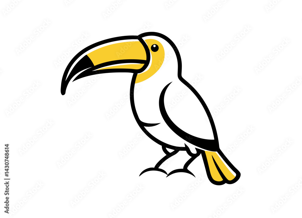 Naklejka premium Stylized Toucan Illustration with Yellow and Black Beak Vector Icon