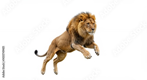 Powerful lion jumping isolated