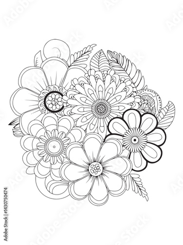 flower line art coloring pages for stress relief