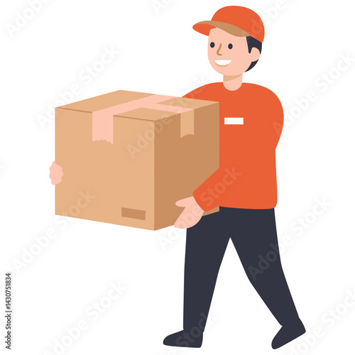Fast Delivery Service Vector Illustration of Courier Carrying Package