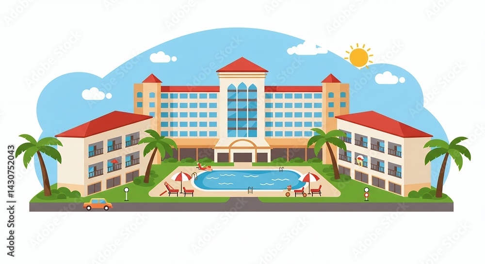 Fototapeta premium Tropical resort complex illustration vacation rental