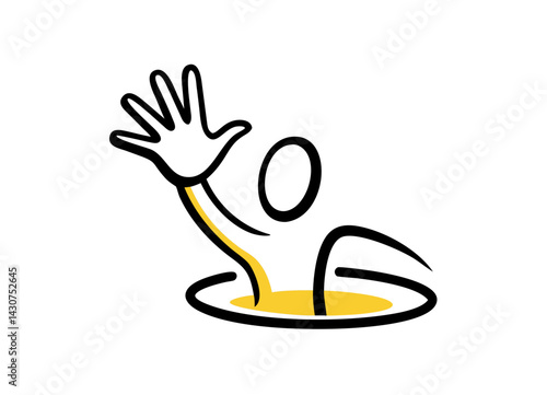 Stylized Person Emerging from a Hole with Raised Arm, Minimalist Design Vector Icon