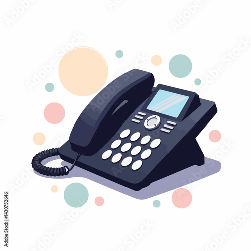 Modern black desk phone illustration with geometric shapes, minimalism