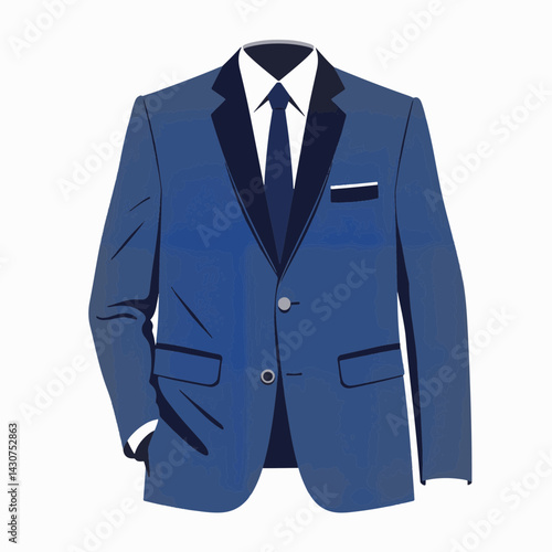 Elegant navy blue suit illustration on white background, professionalism