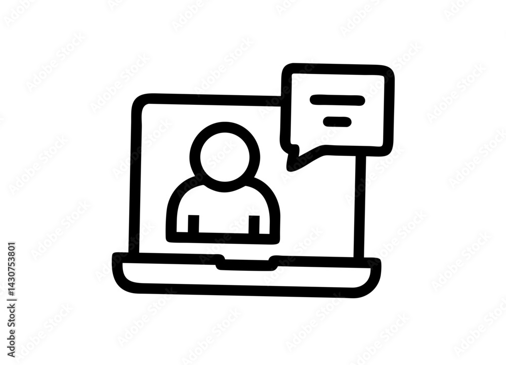 Black and White User Icon with Speech Bubble Containing Text Lines Vector Icon Black and White User Icon with Speech Bubble Containing Text Lines Vector Icon