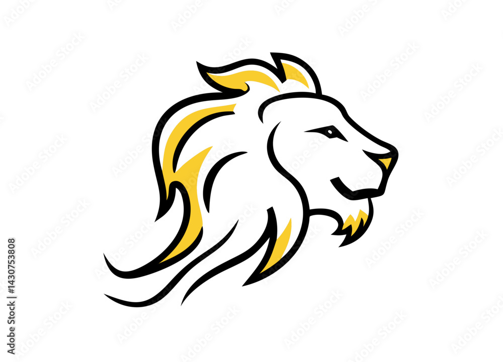 Fototapeta premium Bold Lion Head Illustration with Flowing Black and Yellow Mane Vector Icon