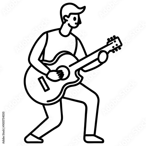 black and white guitarist playing acoustic guitar clip art preview