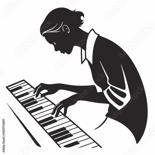 Elegant Woman Playing Piano Silhouette Musical Instrument Performance Artist Keyboardist Recital