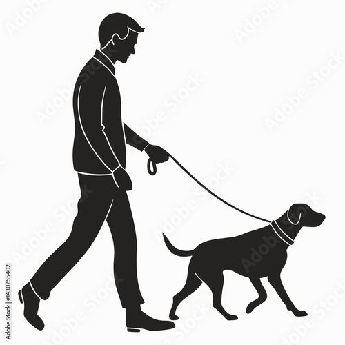 Man Walking Dog Silhouette Vector Illustration Pet Owner Leisure Activity Design