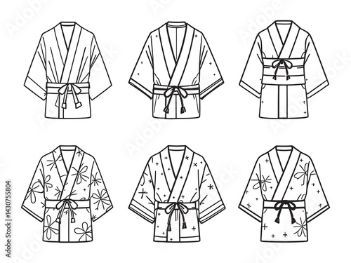 yukata art intricate black and white drawing of kimono fashion