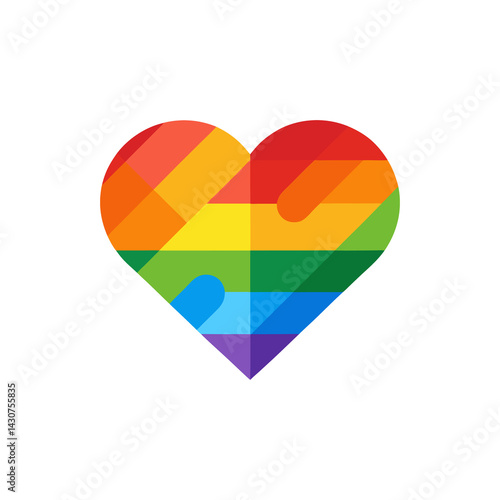 Puzzle Heart with Rainbow Colors isolated on transparent background