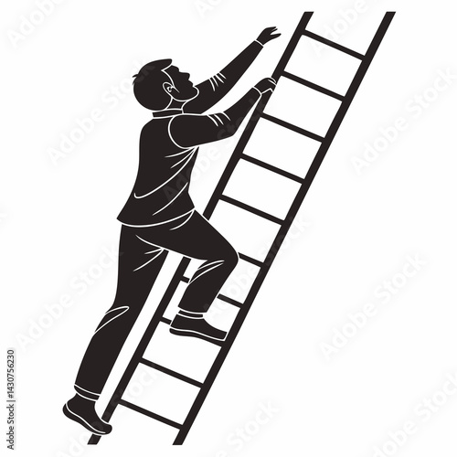 Silhouette Of Man Climbing Ladder Symbolizing Success Growth And Career Development