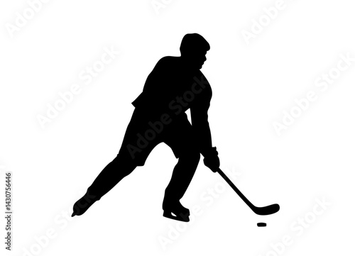 Dynamic Silhouette of an Ice Hockey Player in Motion on a Frozen Arena