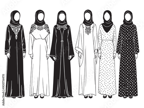 abaya line art modern muslim fashion sketch in simple strokes