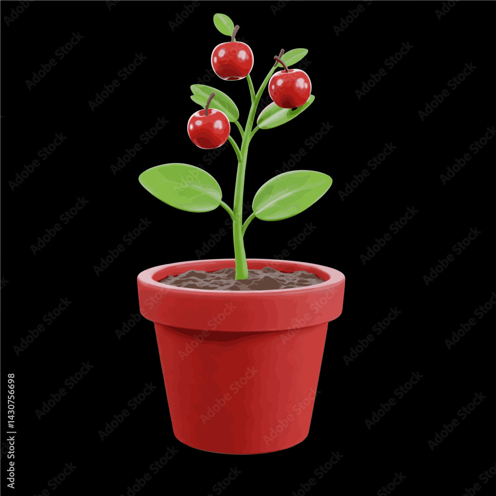 Obraz premium Tiny Treasures: A Potted Cherry Delight in Red Clay 