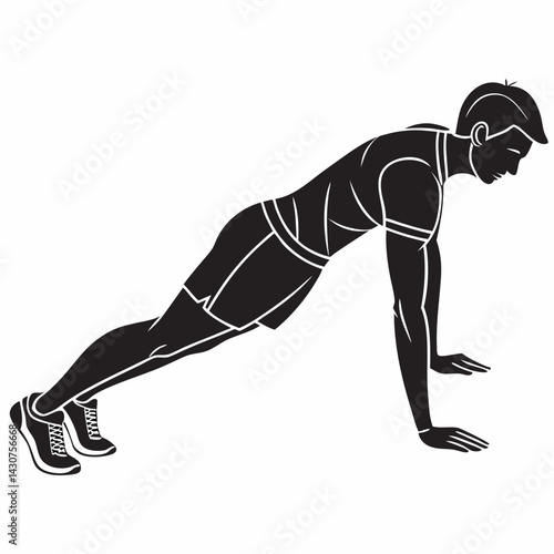Man Doing Push Up Exercise Illustration Monochrome Vector Design Element Fitness