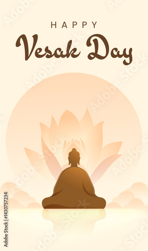 Vesak Day Creative Concept for Card or Banner. Vesak Day is a holy day for Buddhists. Happy Buddha Day with Siddhartha Gautama Statue Design Vector Illustration