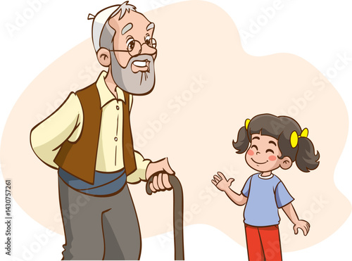 Grandfather with his granddaughter. Vector illustration of a grandfather and granddaughter.
