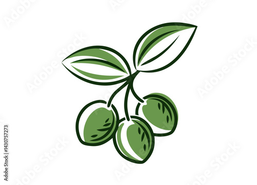 Tableau sur toile Vector Illustration of Green Olives with Stem and Leaves