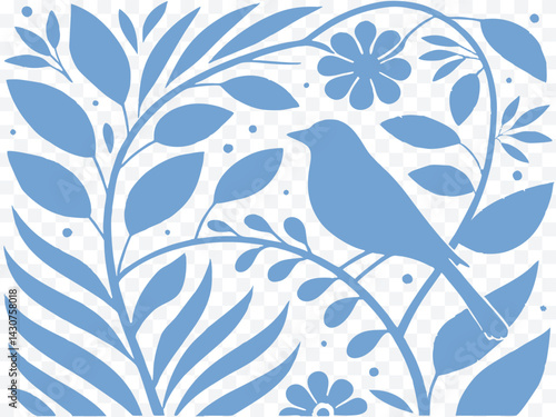 Obraz na płótnie Elegant bird silhouette perched on floral branches in a botanical design, ideal for nature-themed prints, vintage springtime projects, or minimalist wildlife illustrations. w salonie