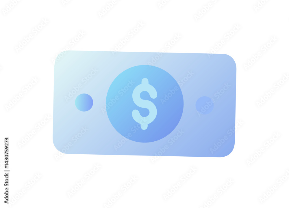 Vector Illustration of a Blue Gradient Banknote with Dollar Symbol and Circular Accents Vector Illustration of a Blue Gradient Banknote with Dollar Symbol and Circular Accents