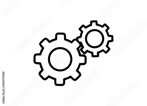 Vector Illustration of Two Interlocking Gears in Black Outline Style Representing Mechanical Motion