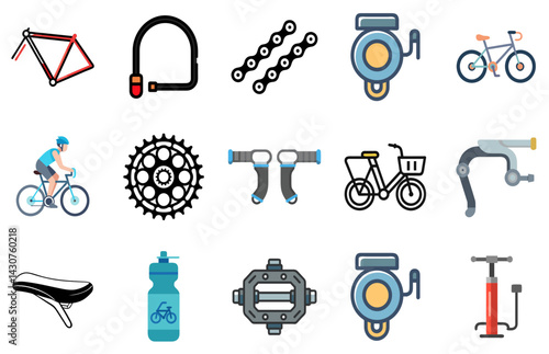 "Bicycle Element Lineal Color Icons Set"