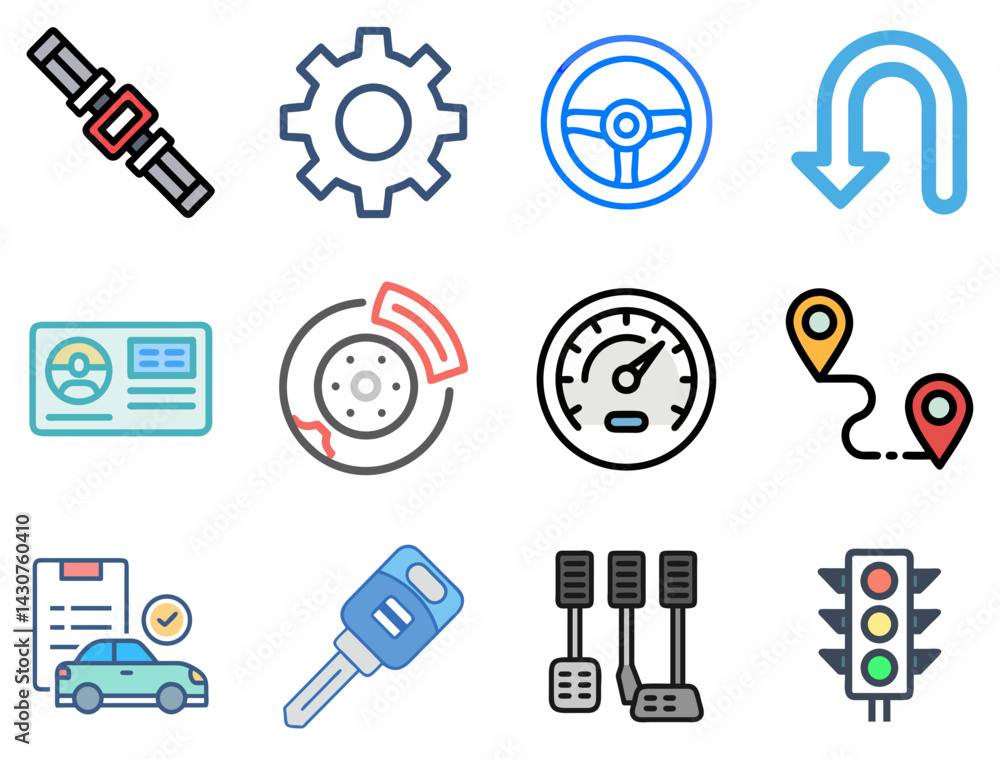Driving School Icon Set – Lineal Color Editable Stroke Collection Driving School Icon Set – Lineal Color Editable Stroke Collection