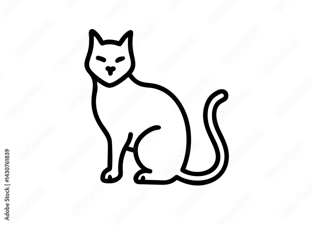 Obraz premium Vector Illustration of a Sitting Cat in Minimalist Black and White Line Art Style
