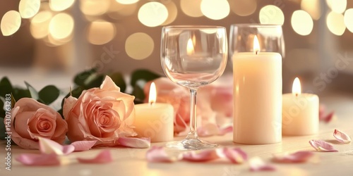 A romantic dinner scene featuring elegant candlelight and minimalist table decor