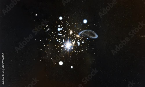 Glowing stars moving in deep space appearing as distant galaxies made with Generative AI technology