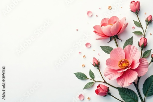 Delicate small-scale floral print on white background, background pattern, graphic