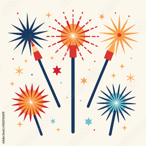 American sparklers set isolated shilhotee vector on white background
