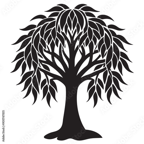 Willow tree. Black icon with tree Silhouette 