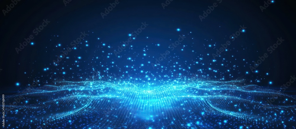 Fototapeta premium Abstract Blue Particle Wave Background Digital Art