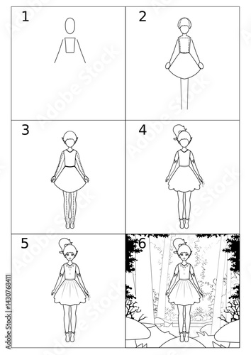 A step-by-step guide on how to draw an elf girl. tutorial for beginners, coloring book, online art, empty outlines. thicket of the forest, pointy-eared woman, fairy, fantasy creature. 