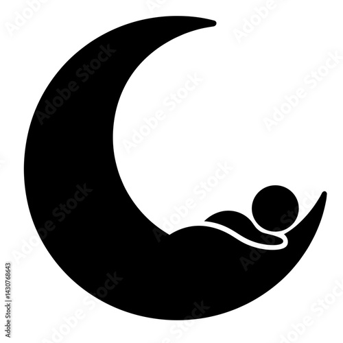 Silhouette of a bedtime icon cradled by moon, nighttime comfort