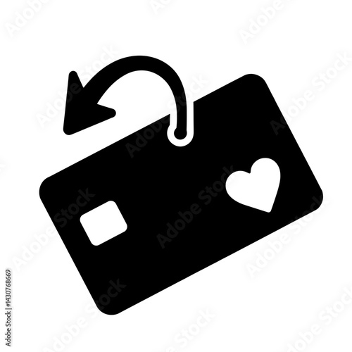 Silhouette of credit card with donation arrow, charity contribution
