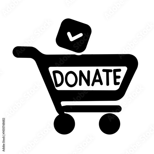 Silhouette of shopping cart with 'Donate' button icon, charitable giving