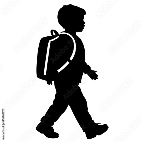 Child walking safely with reflective backpack silhouette, safety awareness