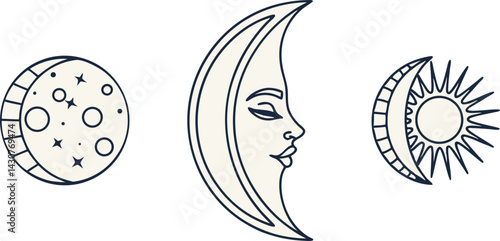 Creative Moon Illustrations for Print on Demand Products. Modern Moon Art Designs for Apparel and Home Decor. Minimal Moon Artwork for T-shirts, Posters, and Mugs