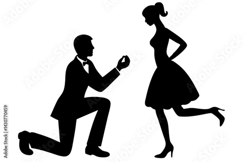 Black silhouette illustration of a wedding ring box for marriage proposal design and romantic engagement concepts, wedding ring box, engagement, marriage proposal, black silhouette, romantic, love