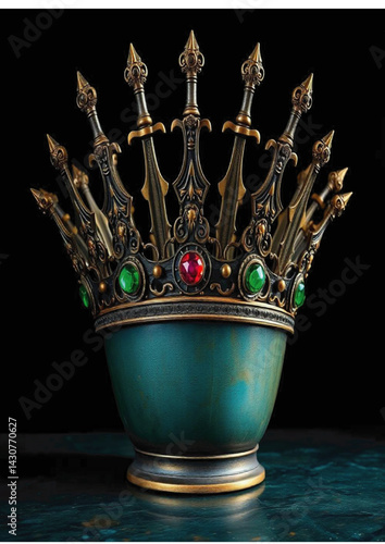 crown, glowing gems, magical artifact, royal headpiece, enchanted crown, medieval fantasy, dark 